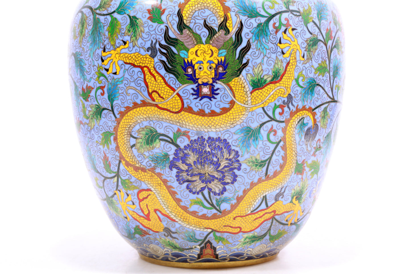 A Wonderful Cloisonne 'Scrolling Lotus, Dragon, Phoenix' Vase