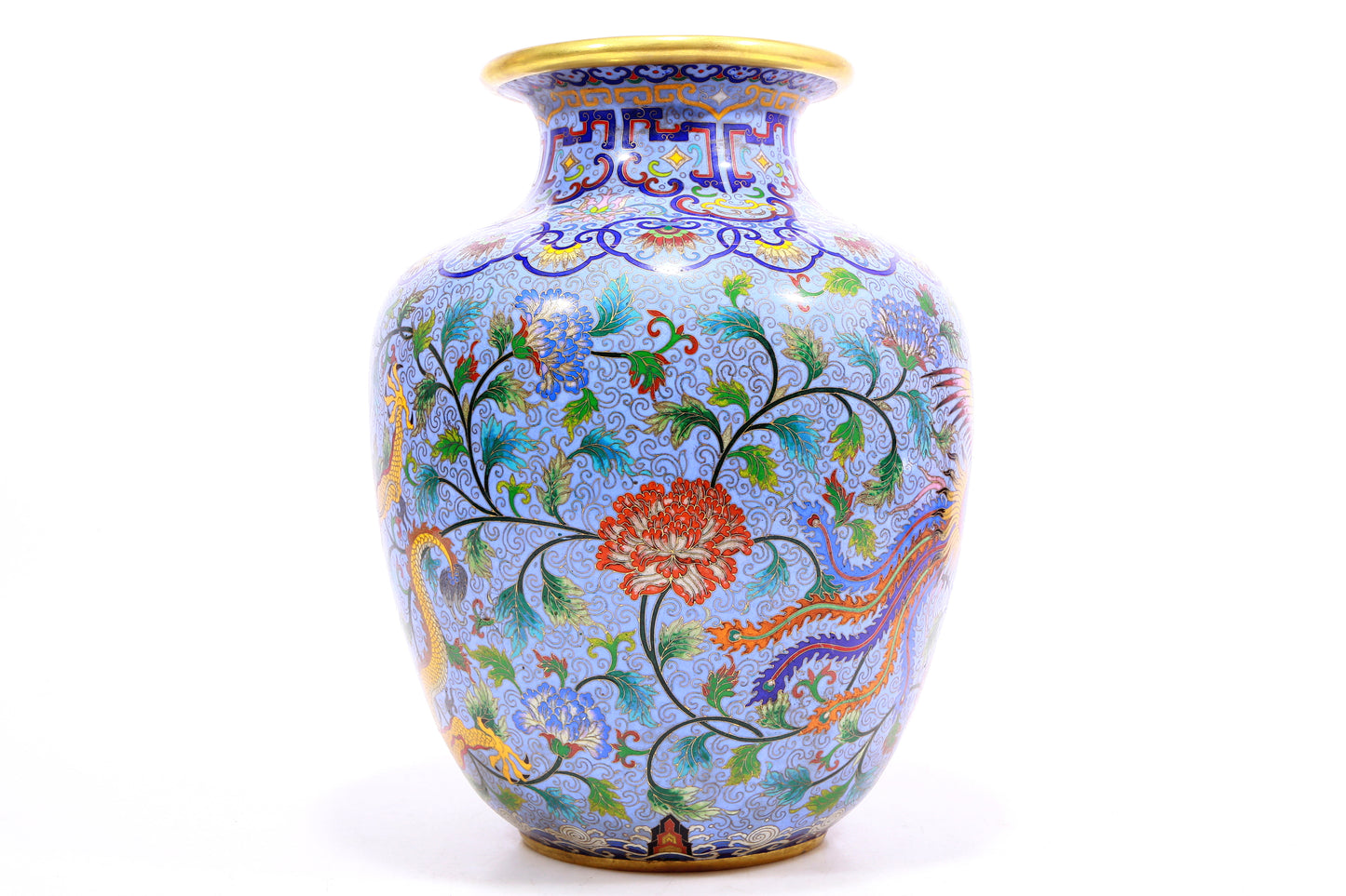 A Wonderful Cloisonne 'Scrolling Lotus, Dragon, Phoenix' Vase