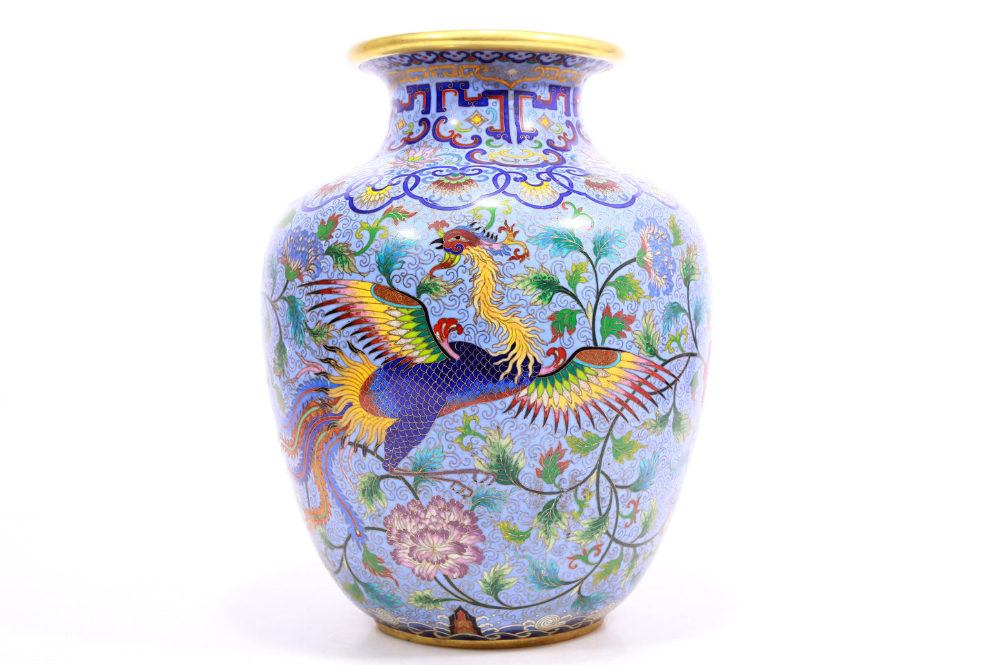 A Wonderful Cloisonne 'Scrolling Lotus, Dragon, Phoenix' Vase