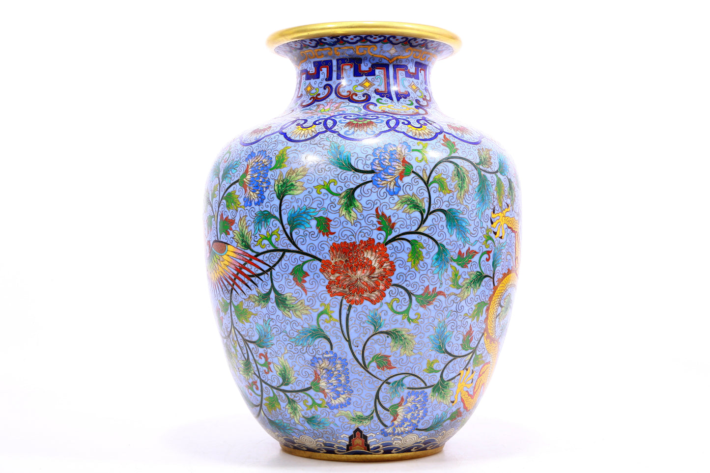 A Wonderful Cloisonne 'Scrolling Lotus, Dragon, Phoenix' Vase