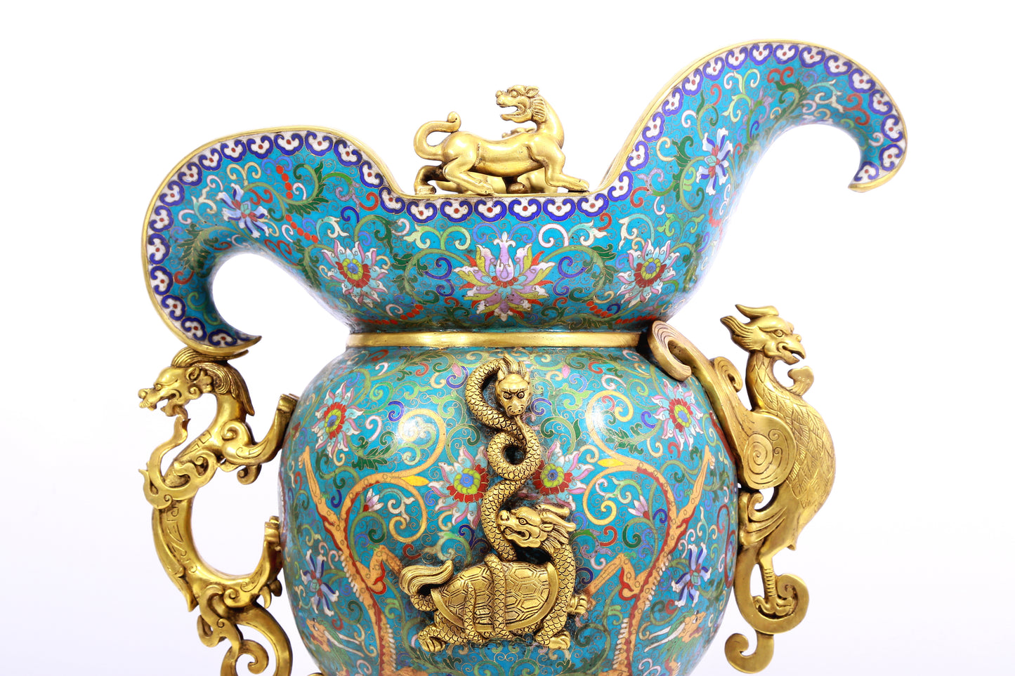 A cloisonné 'Twinkle lotus and Chilong' pattern three-legged ewer