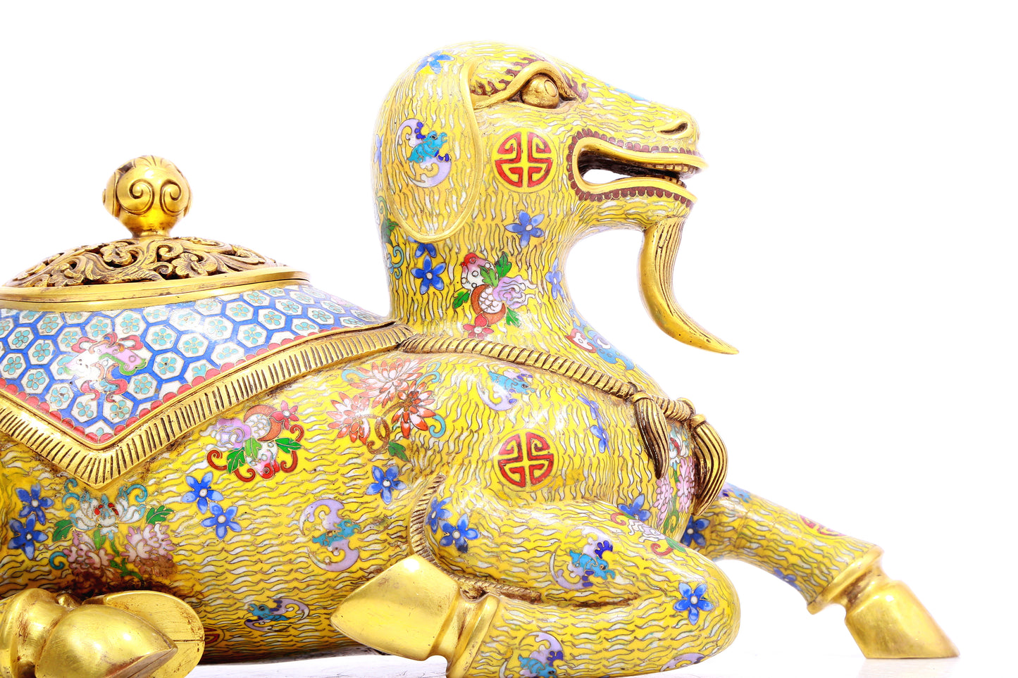 A Fabulous Cloisonne Ram-Form Censer