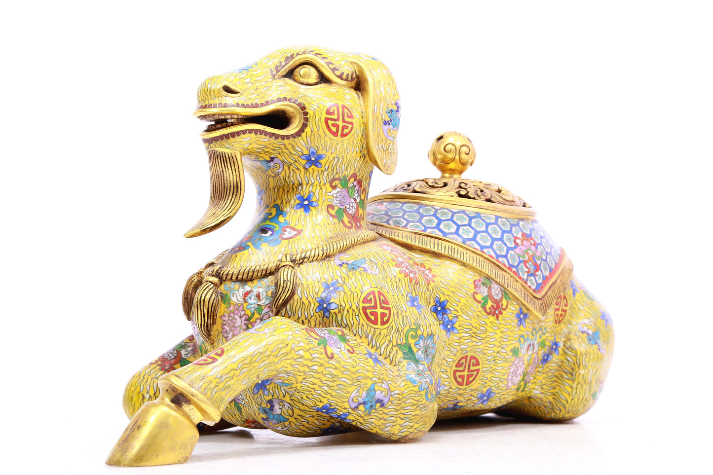 A Fabulous Cloisonne Ram-Form Censer