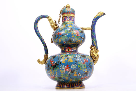 A Wonderful Cloisonne 'Flower& Bat' Gourd-Form Ewer