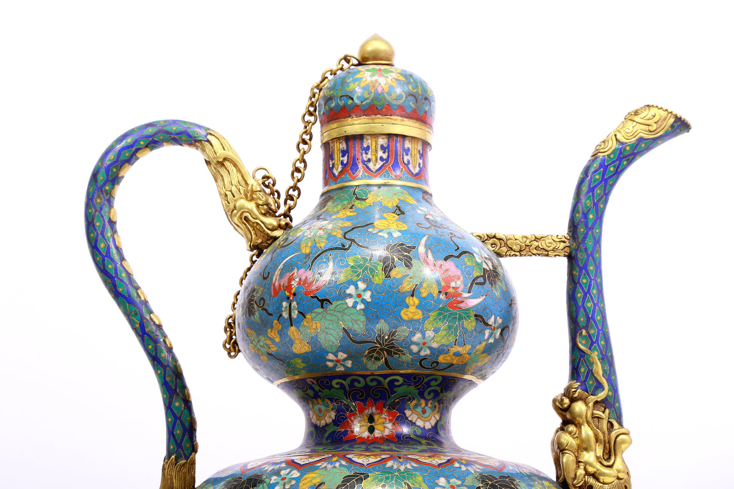 A Wonderful Cloisonne 'Flower& Bat' Gourd-Form Ewer