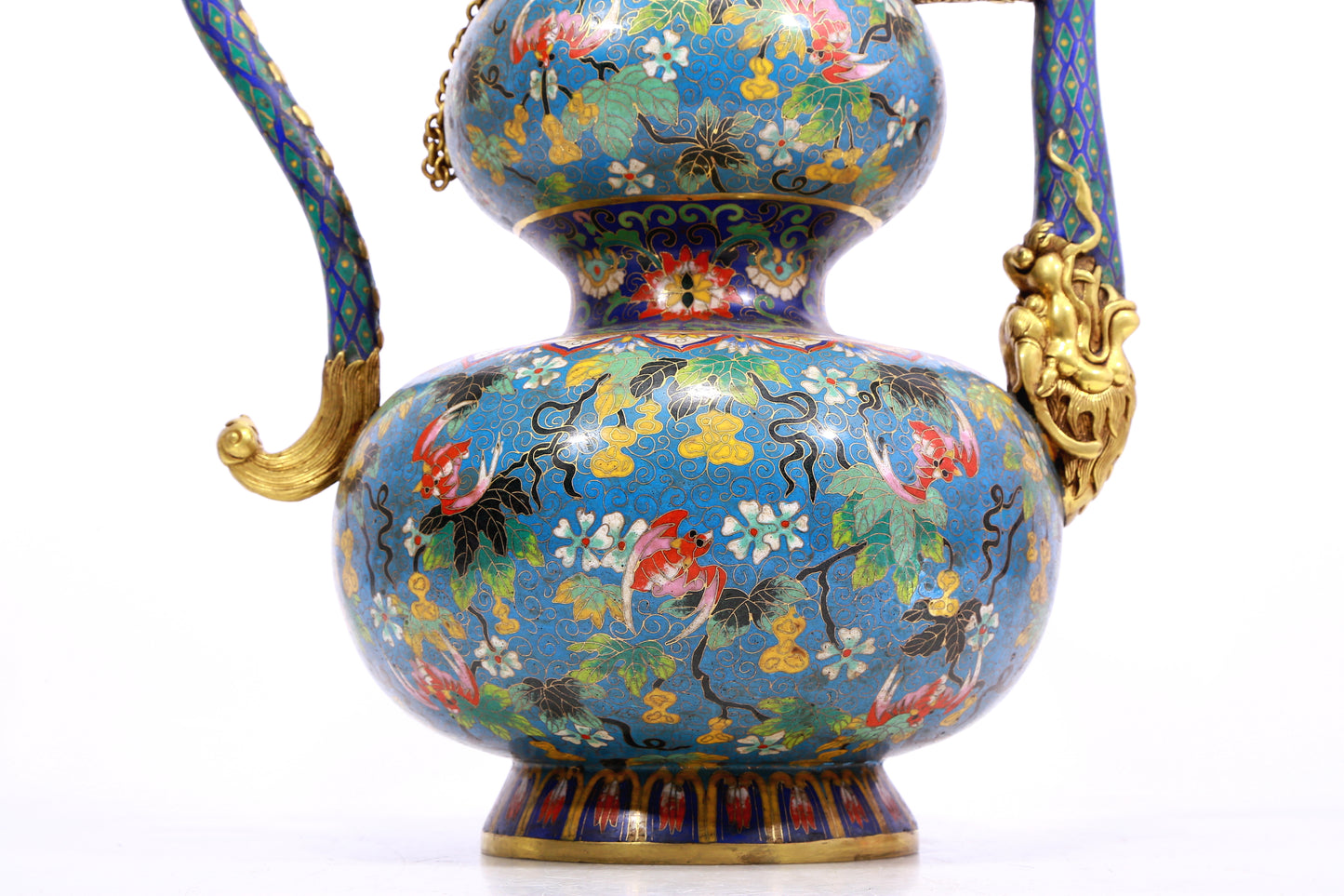 A Wonderful Cloisonne 'Flower& Bat' Gourd-Form Ewer