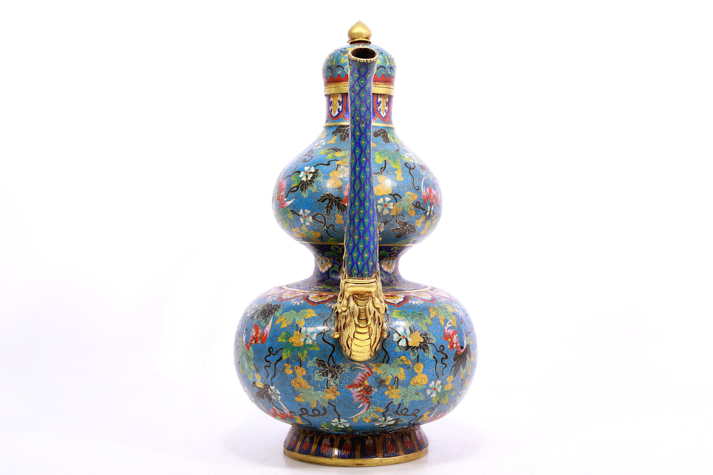 A Wonderful Cloisonne 'Flower& Bat' Gourd-Form Ewer