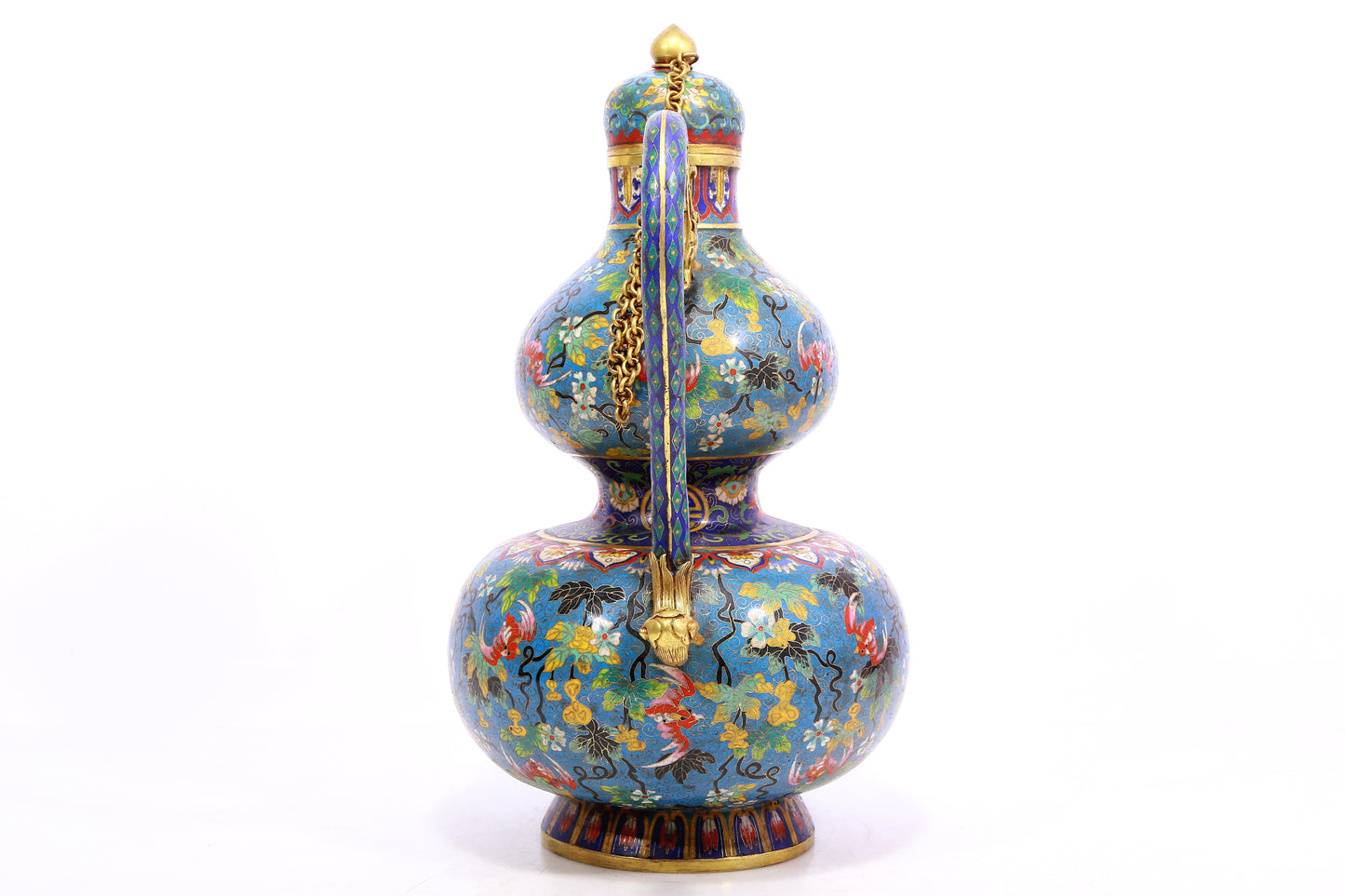 A Wonderful Cloisonne 'Flower& Bat' Gourd-Form Ewer