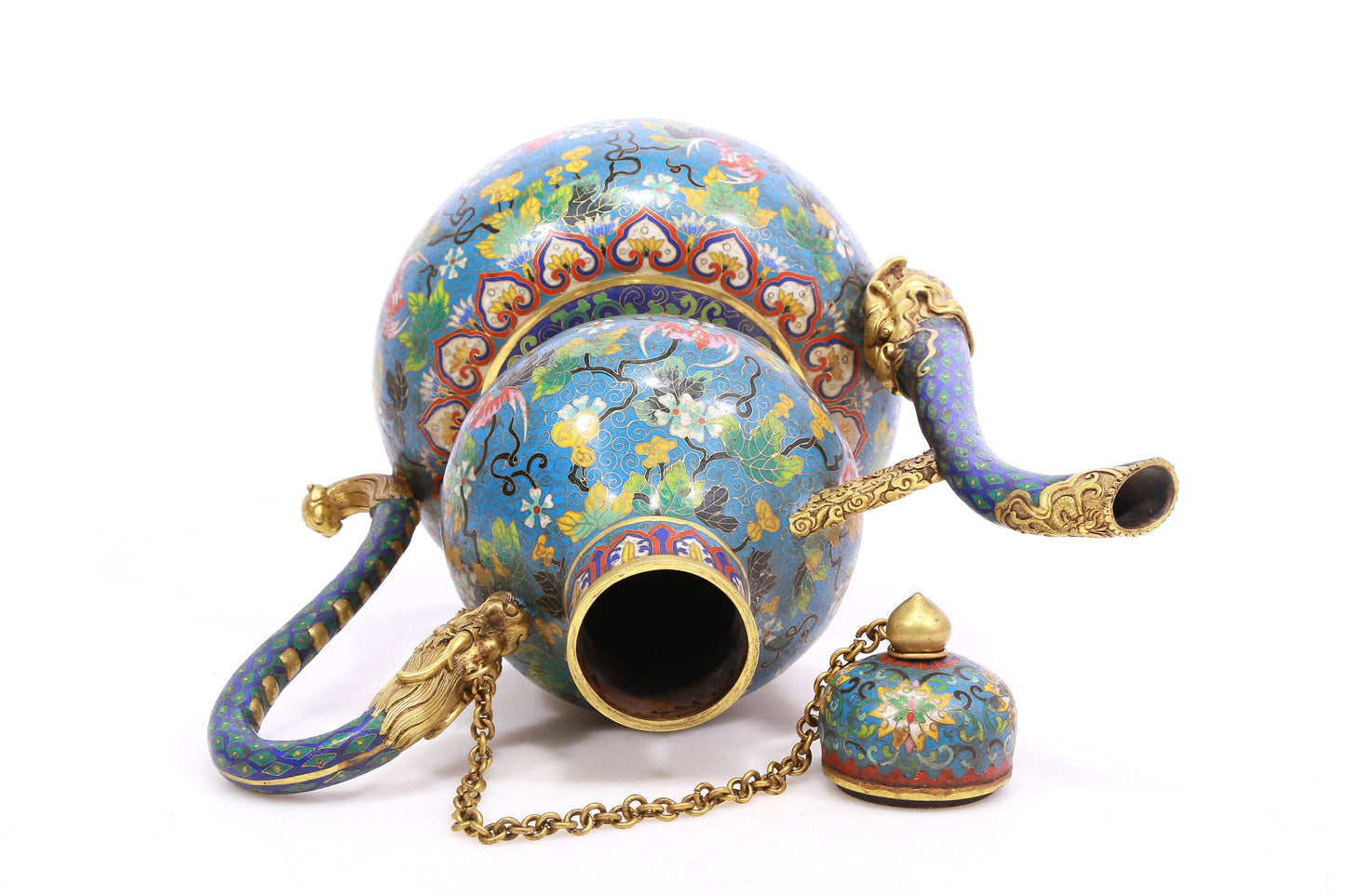 A Wonderful Cloisonne 'Flower& Bat' Gourd-Form Ewer