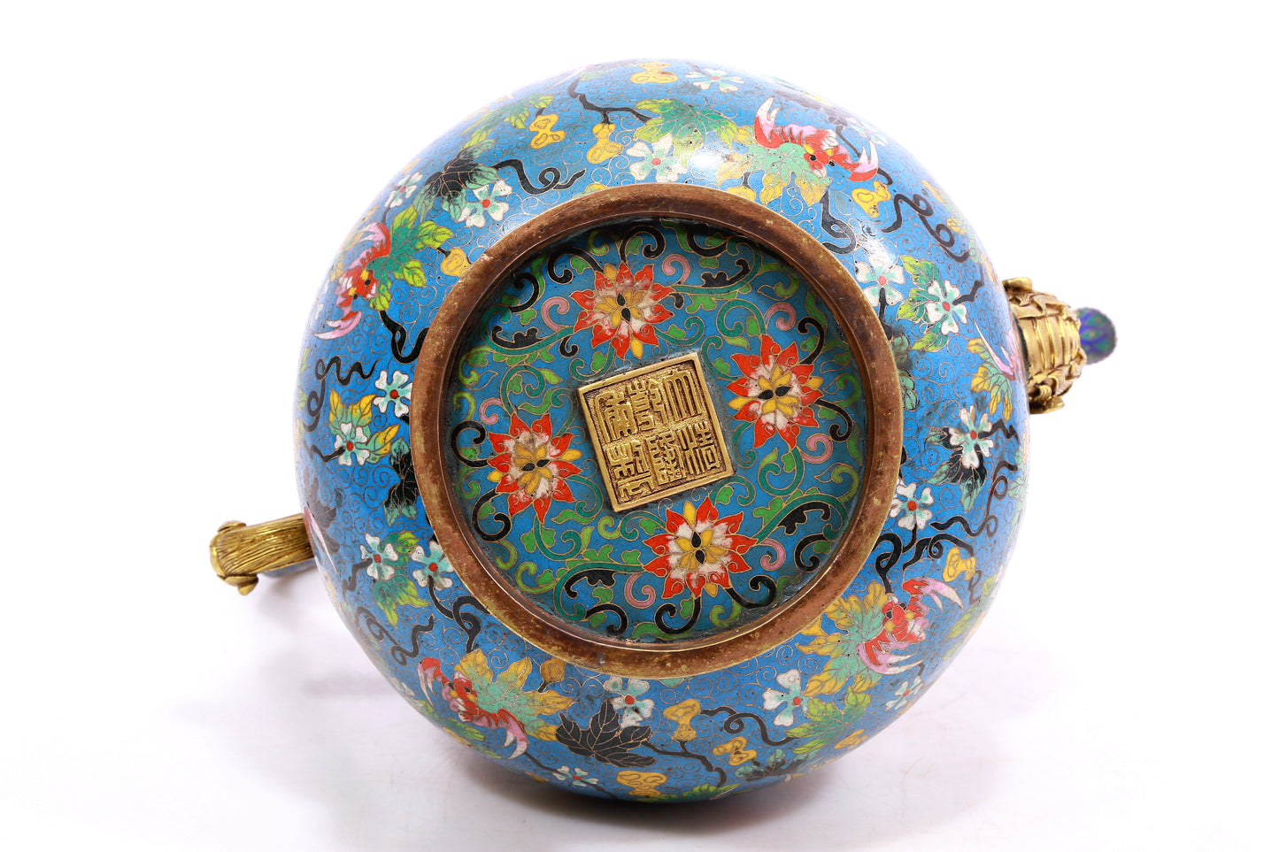 A Wonderful Cloisonne 'Flower& Bat' Gourd-Form Ewer