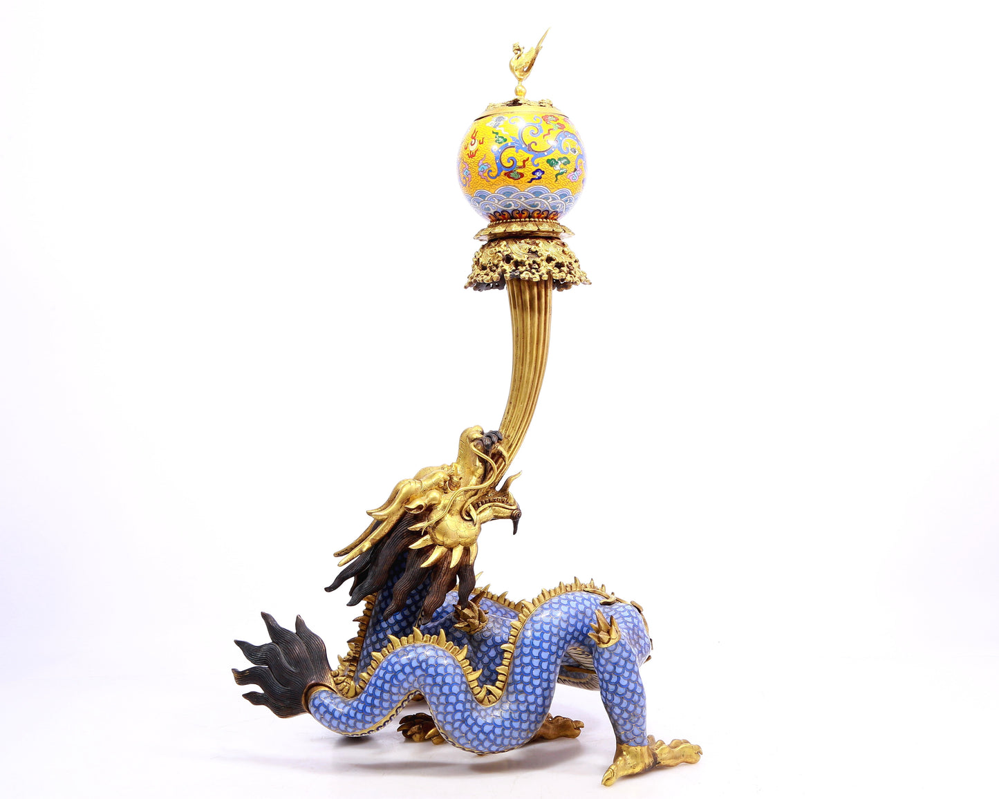 A Gorgeous Cloisonne Dragon-Form 'Auspicious Cloud' Censer