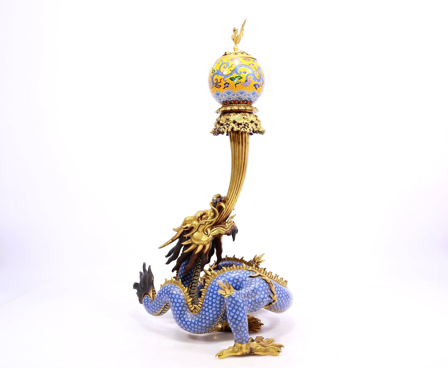 A Gorgeous Cloisonne Dragon-Form 'Auspicious Cloud' Censer