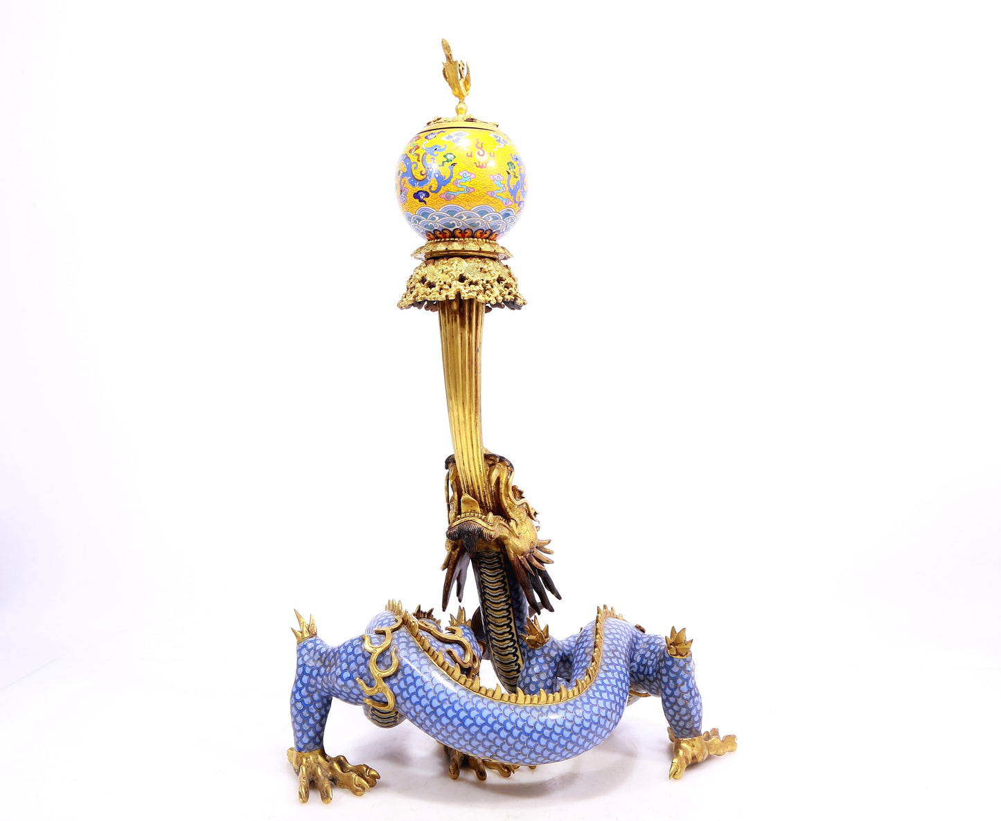 A Gorgeous Cloisonne Dragon-Form 'Auspicious Cloud' Censer