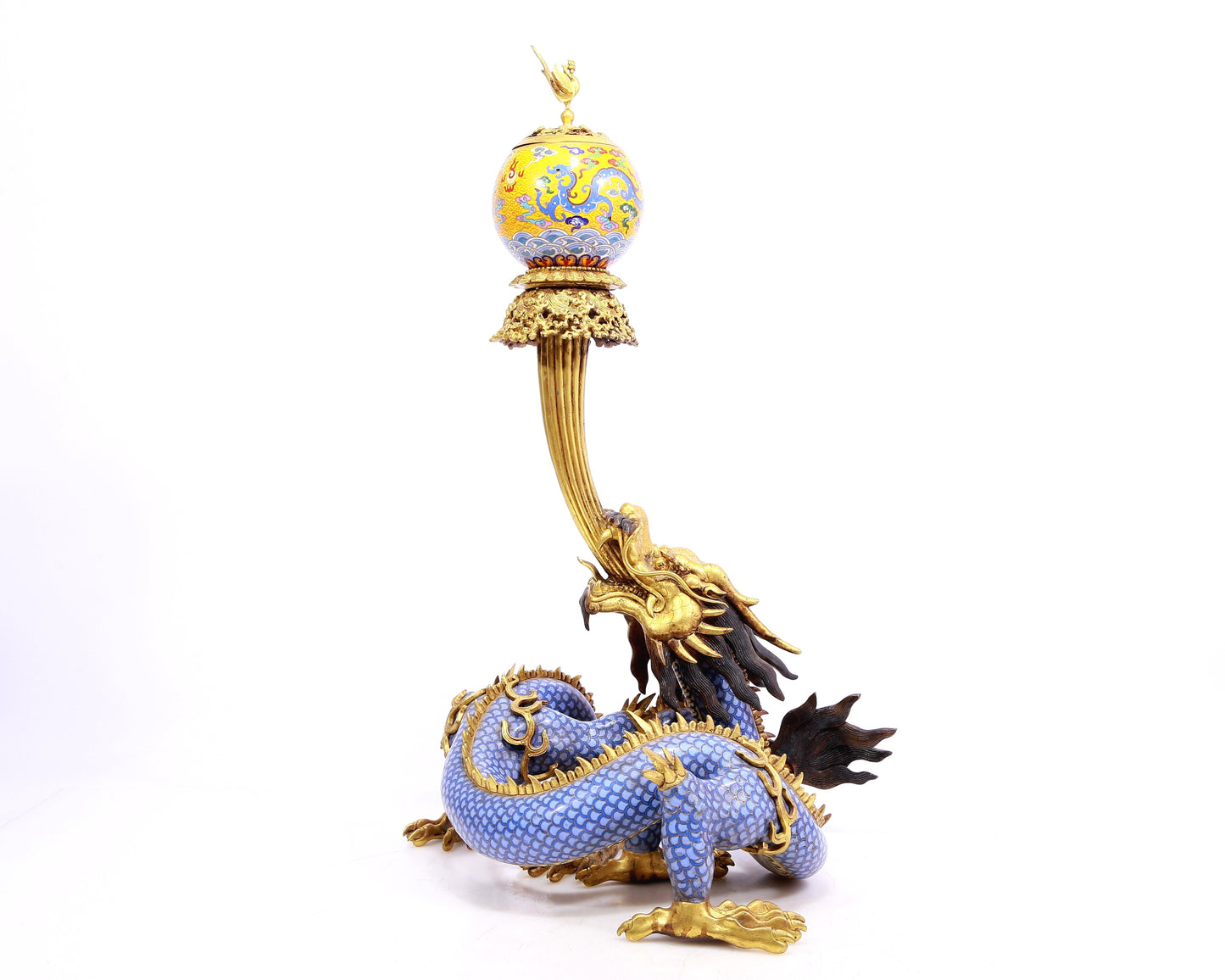 A Gorgeous Cloisonne Dragon-Form 'Auspicious Cloud' Censer