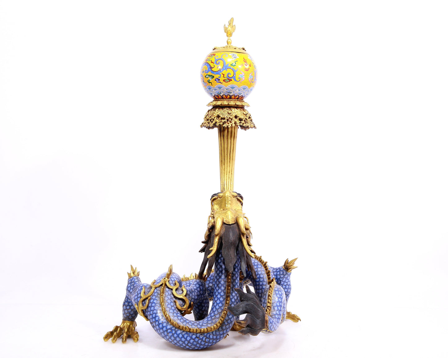 A Gorgeous Cloisonne Dragon-Form 'Auspicious Cloud' Censer