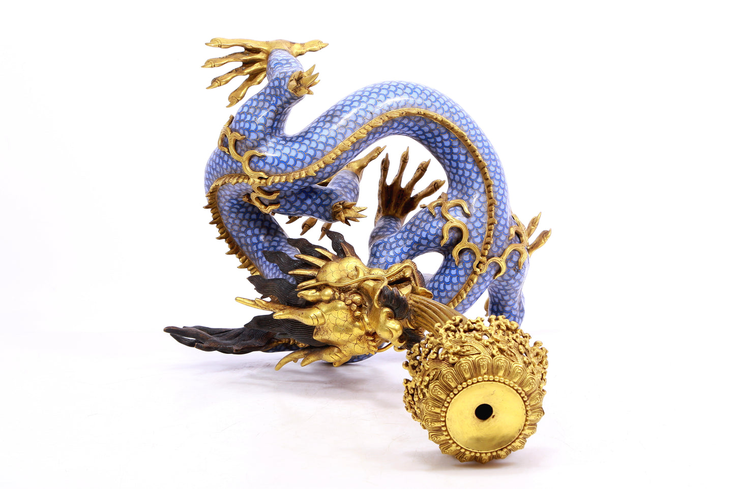 A Gorgeous Cloisonne Dragon-Form 'Auspicious Cloud' Censer