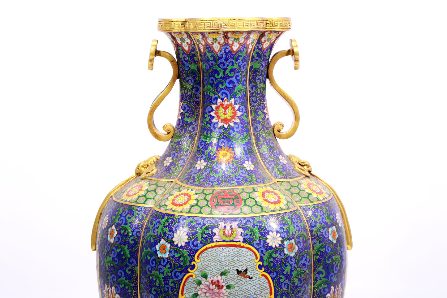 A Gorgeous Cloisonne 'Scrolling Lotus' Ruyi-Handled Vase