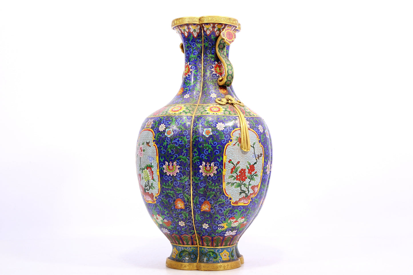 A Gorgeous Cloisonne 'Scrolling Lotus' Ruyi-Handled Vase