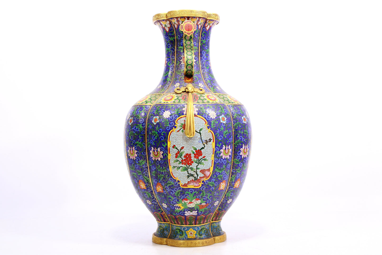 A Gorgeous Cloisonne 'Scrolling Lotus' Ruyi-Handled Vase