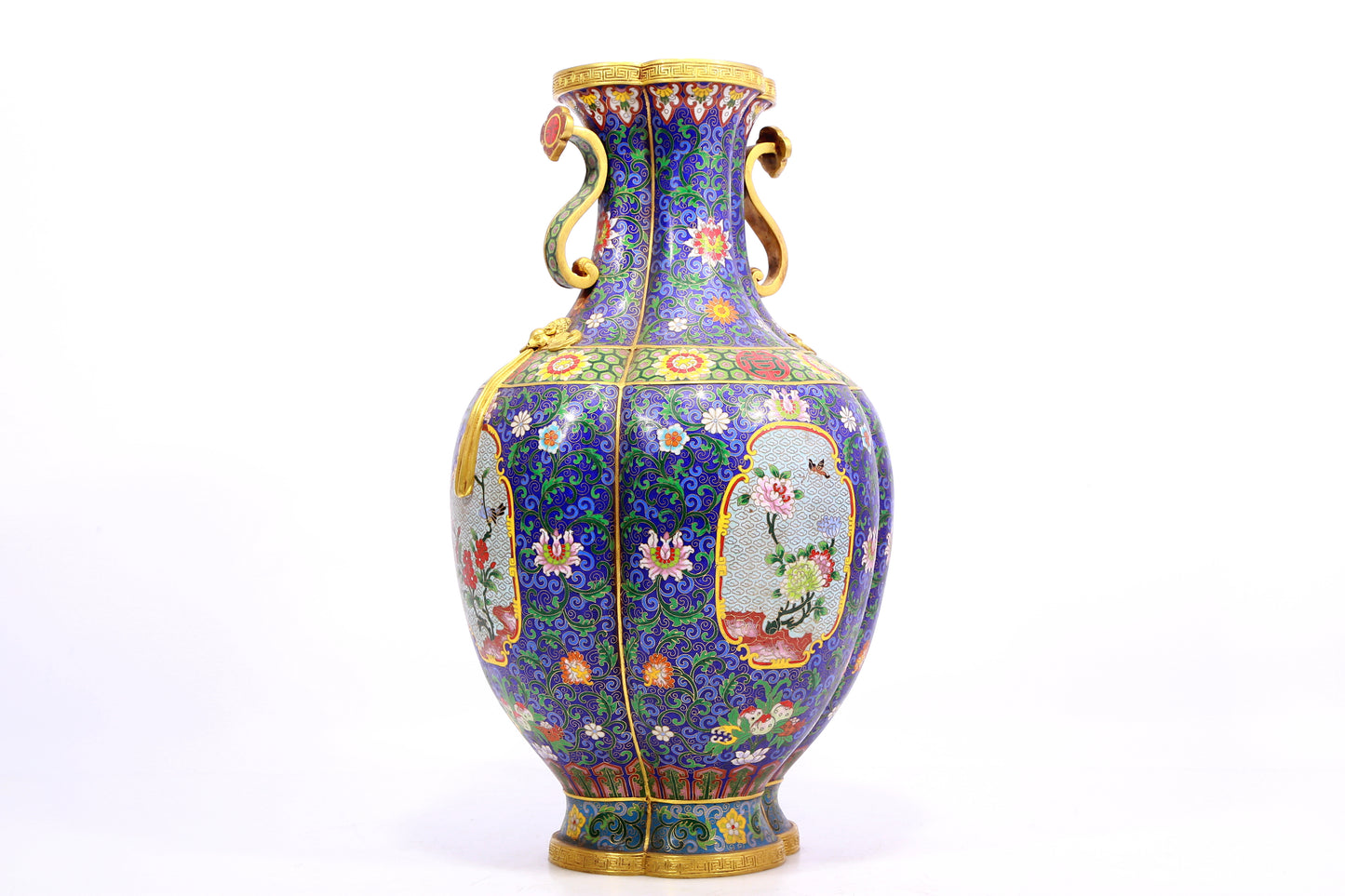 A Gorgeous Cloisonne 'Scrolling Lotus' Ruyi-Handled Vase