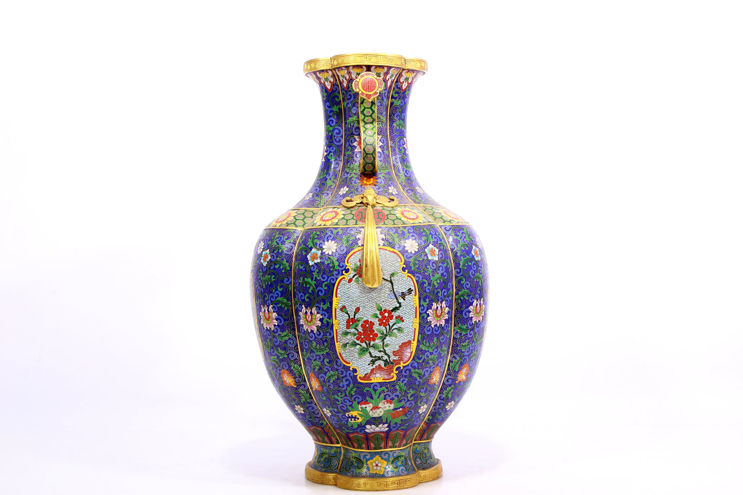 A Gorgeous Cloisonne 'Scrolling Lotus' Ruyi-Handled Vase