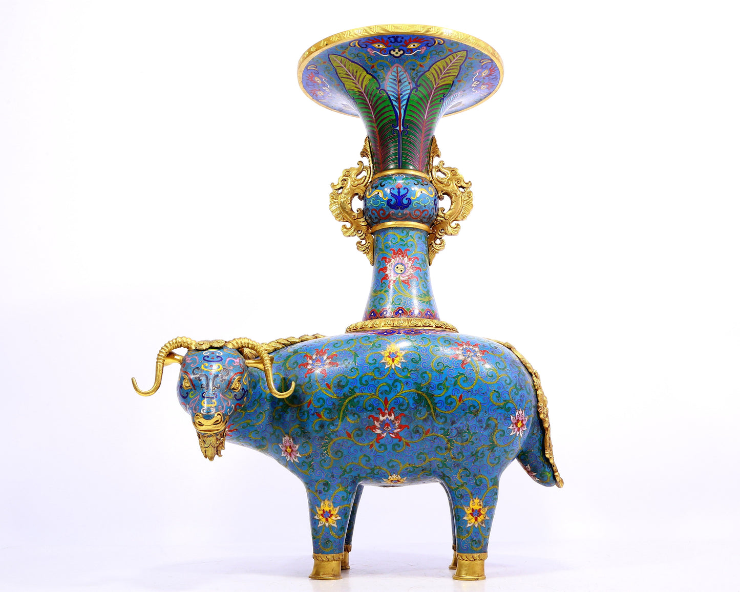 Pair of cloisonné goat-shaped bottles