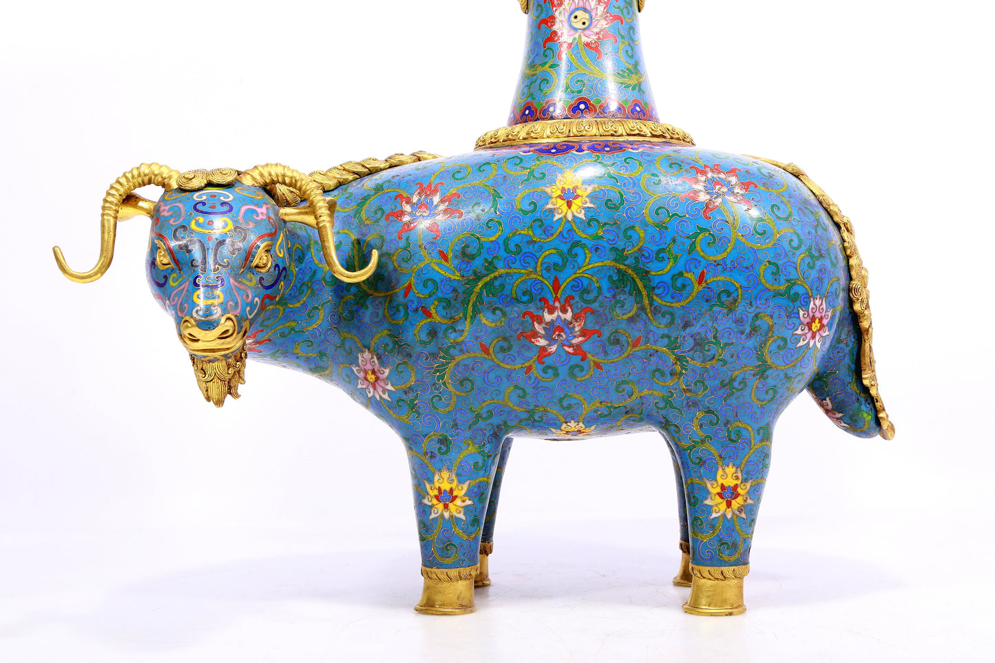 Pair of cloisonné goat-shaped bottles