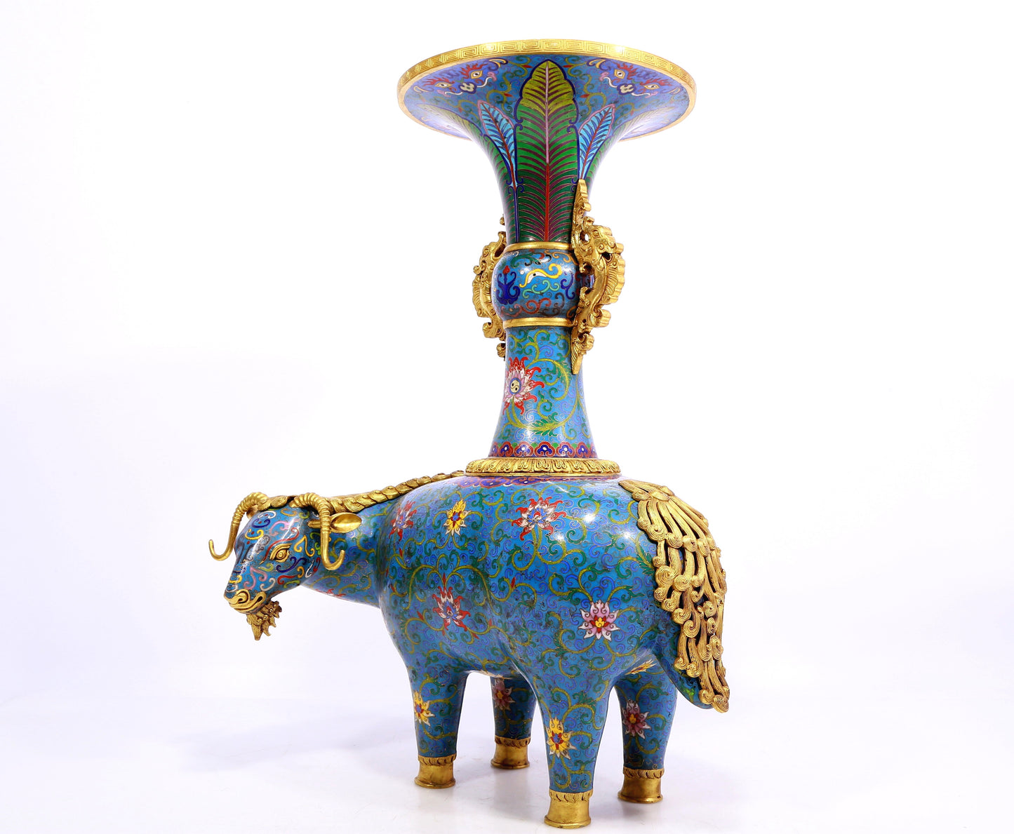 Pair of cloisonné goat-shaped bottles