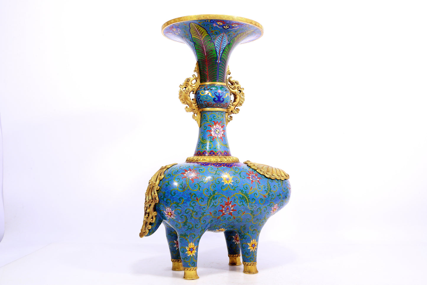 Pair of cloisonné goat-shaped bottles