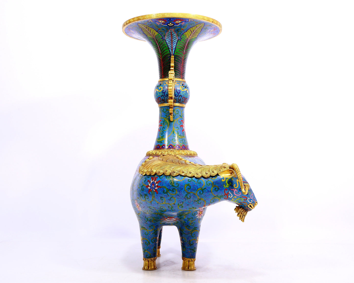 Pair of cloisonné goat-shaped bottles