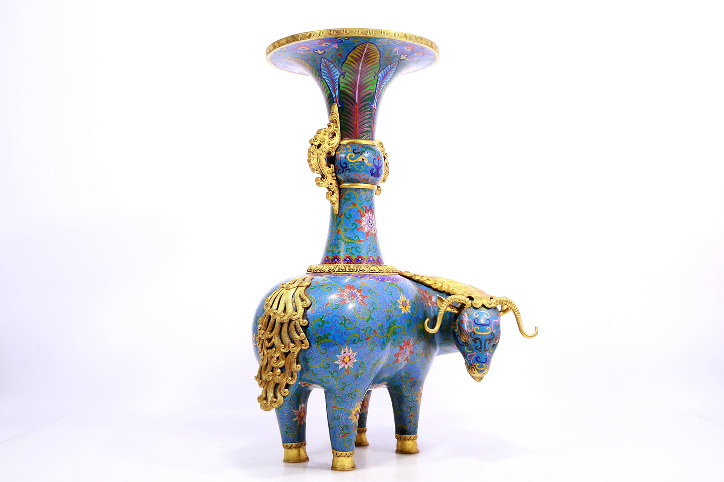 Pair of cloisonné goat-shaped bottles