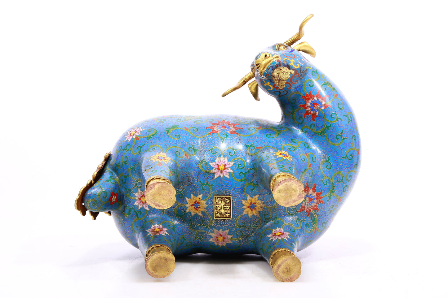 Pair of cloisonné goat-shaped bottles