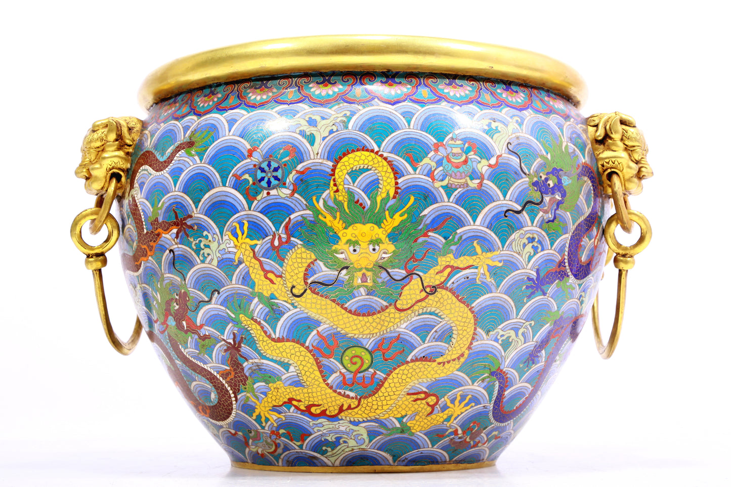 A Fabulous Cloisonne 'Ocean& Dragon' Lion-Handled Jug