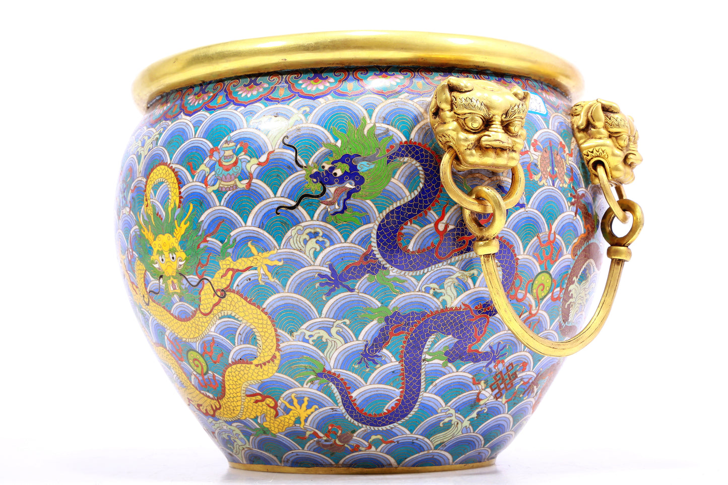 A Fabulous Cloisonne 'Ocean& Dragon' Lion-Handled Jug