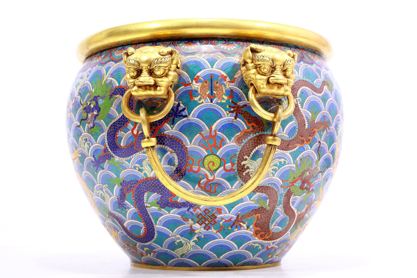 A Fabulous Cloisonne 'Ocean& Dragon' Lion-Handled Jug