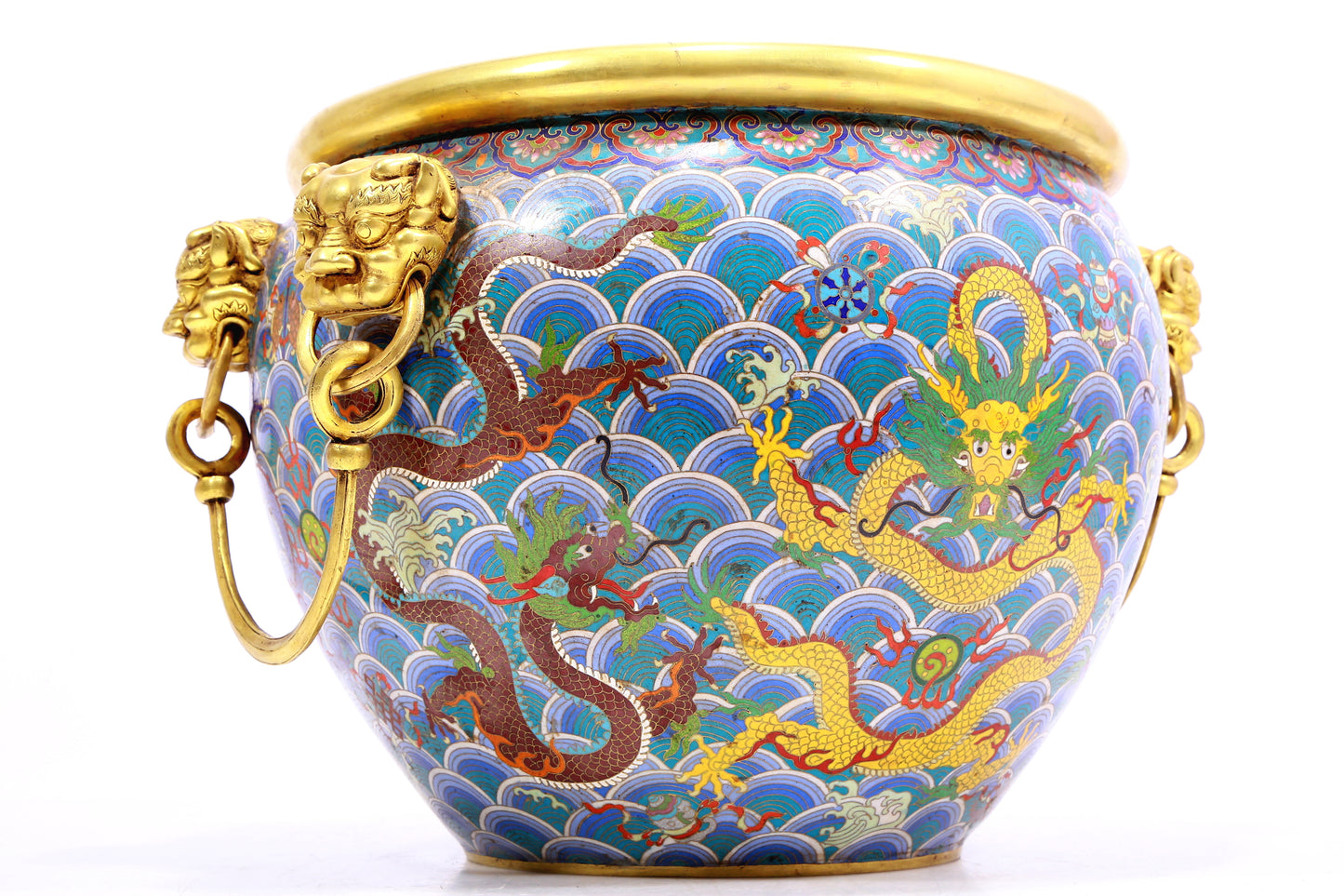 A Fabulous Cloisonne 'Ocean& Dragon' Lion-Handled Jug