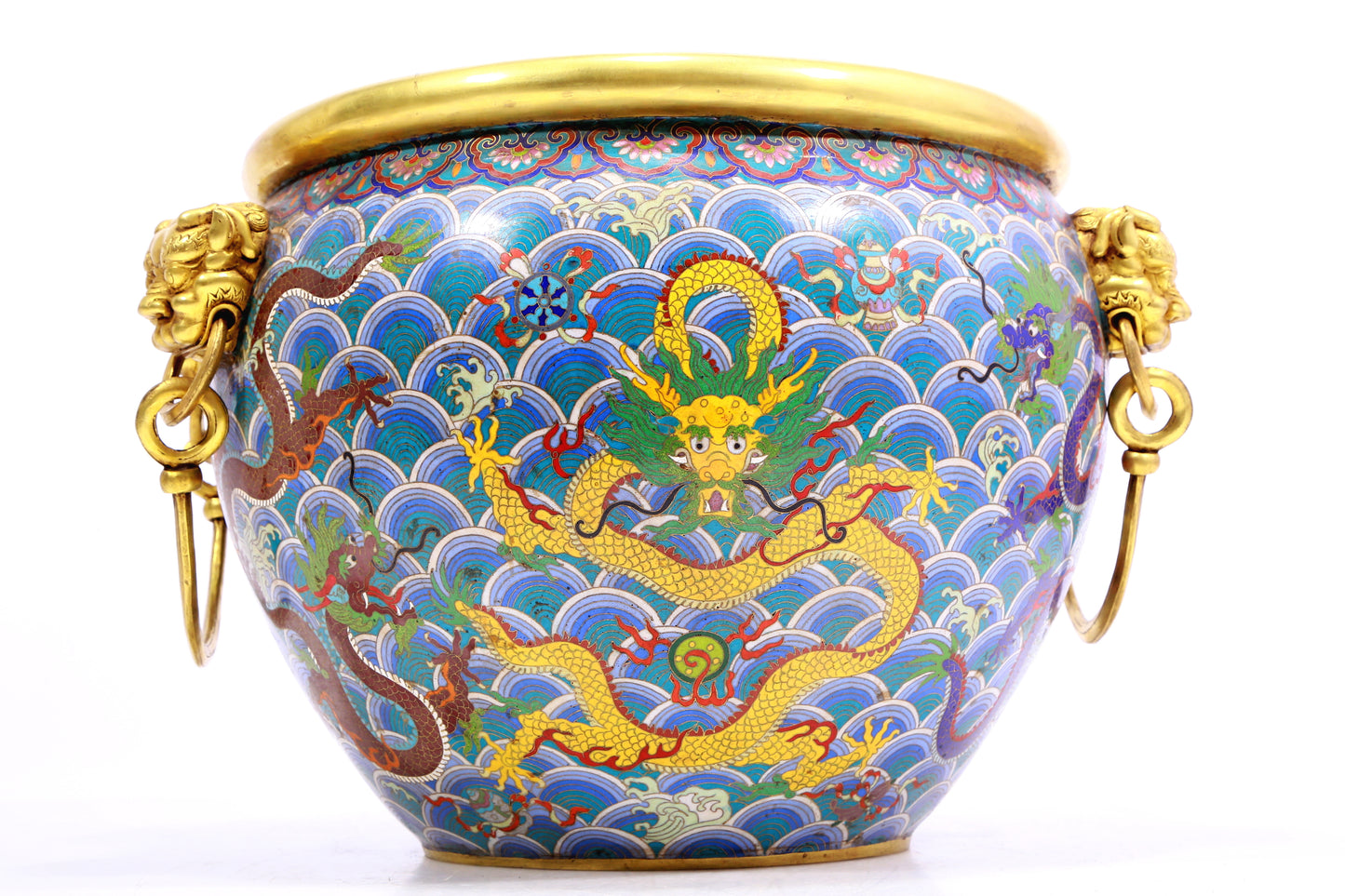 A Fabulous Cloisonne 'Ocean& Dragon' Lion-Handled Jug