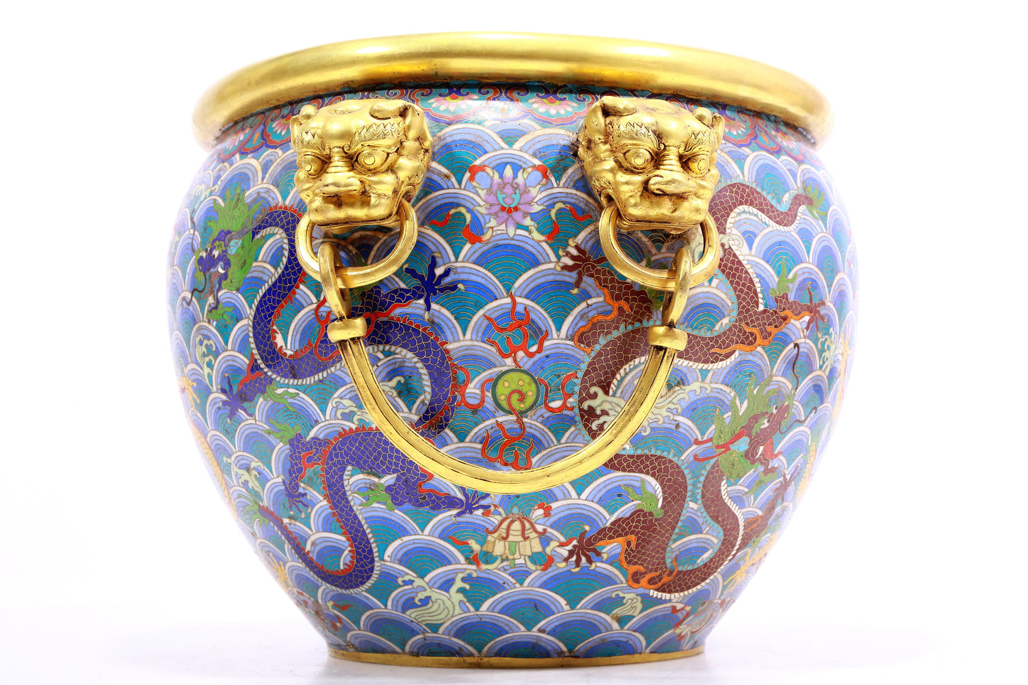 A Fabulous Cloisonne 'Ocean& Dragon' Lion-Handled Jug