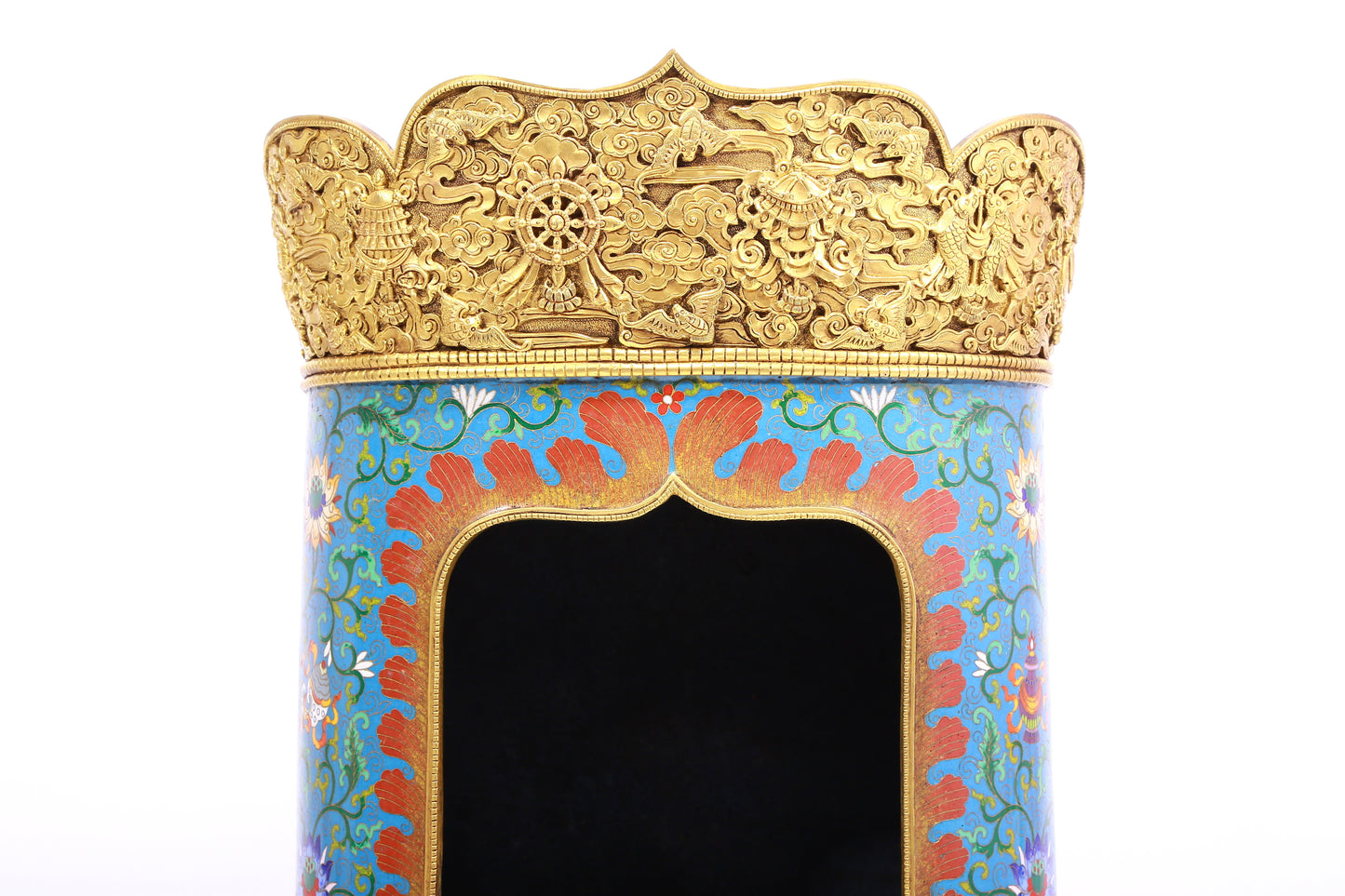 A cloisonné Buddhist niche with twining branches and lotus pattern