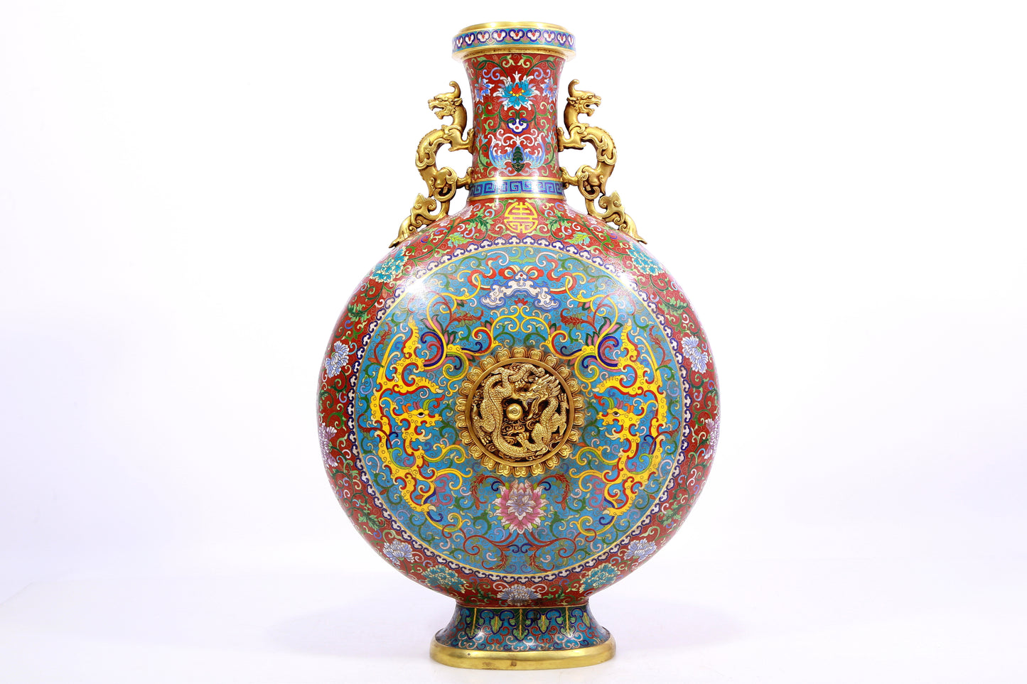 A Gorgeous Cloisonne 'Scrolling Lotus& Dragon' Moonflask