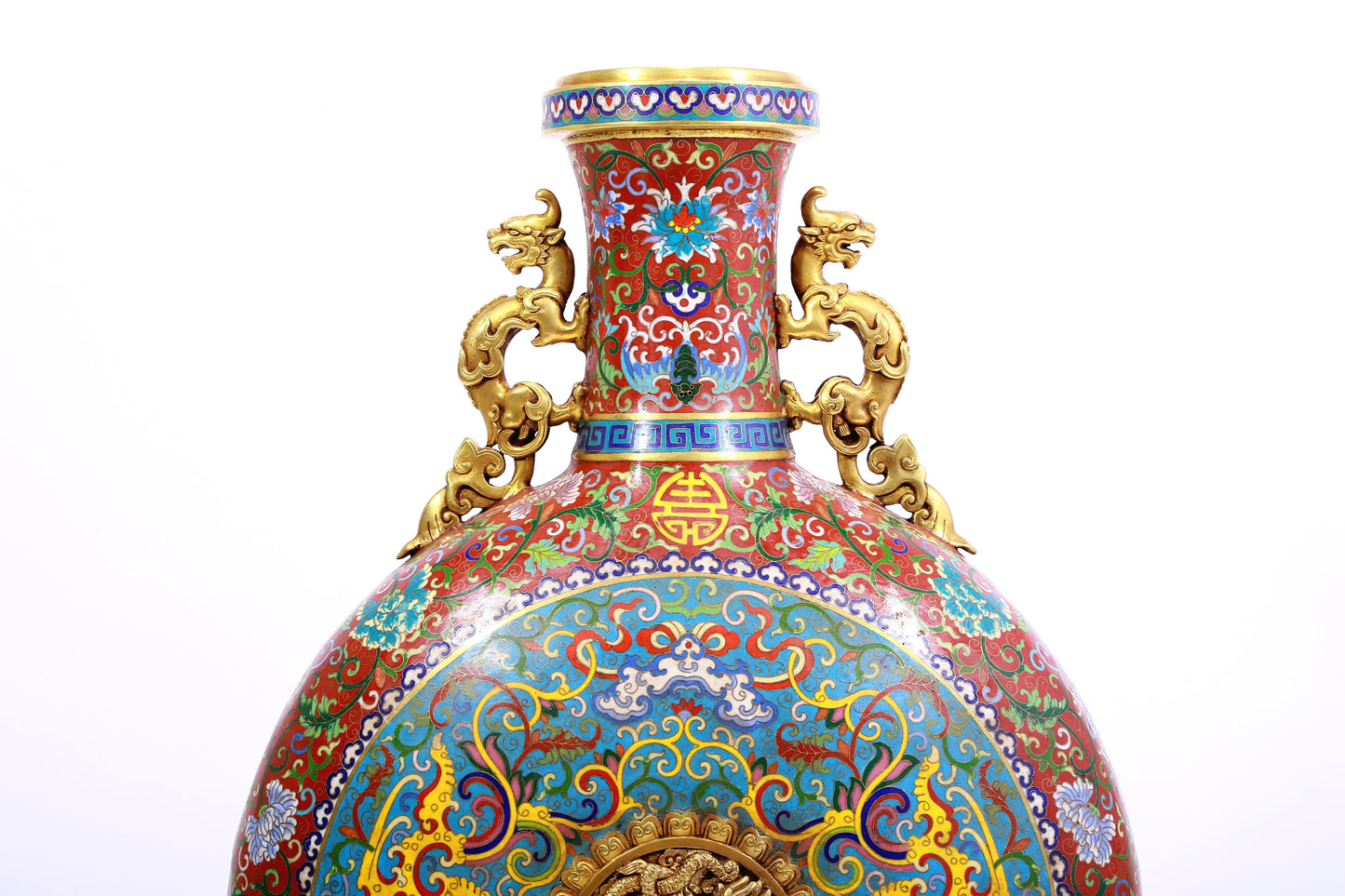 A Gorgeous Cloisonne 'Scrolling Lotus& Dragon' Moonflask