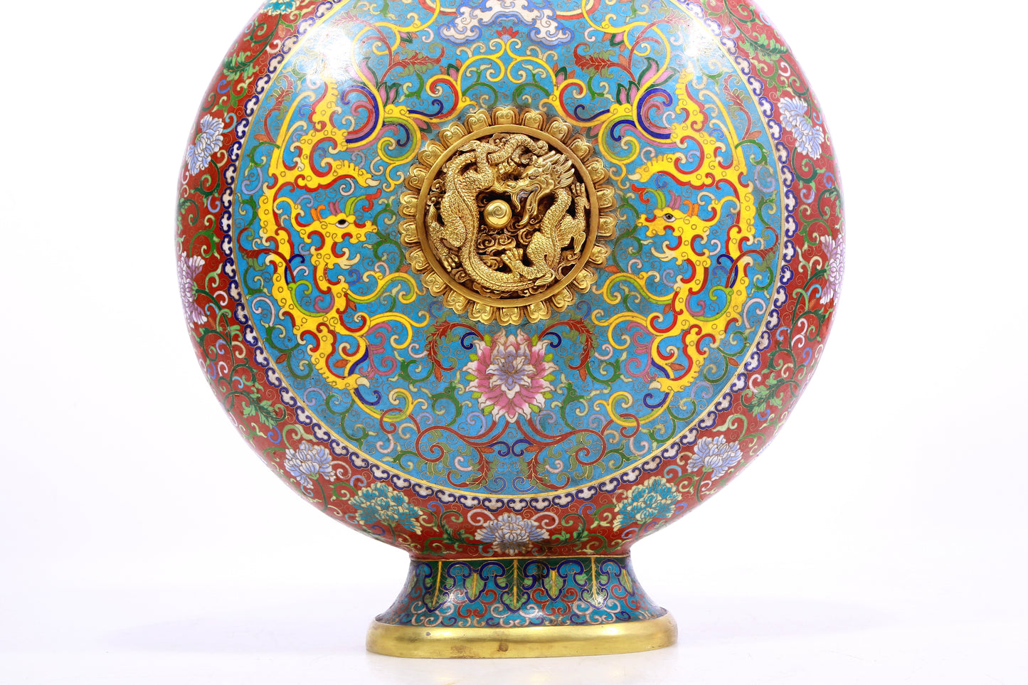 A Gorgeous Cloisonne 'Scrolling Lotus& Dragon' Moonflask