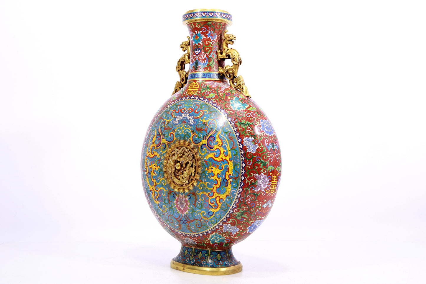 A Gorgeous Cloisonne 'Scrolling Lotus& Dragon' Moonflask