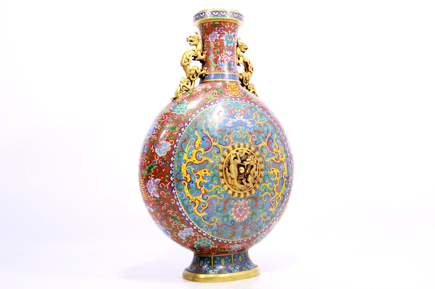 A Gorgeous Cloisonne 'Scrolling Lotus& Dragon' Moonflask