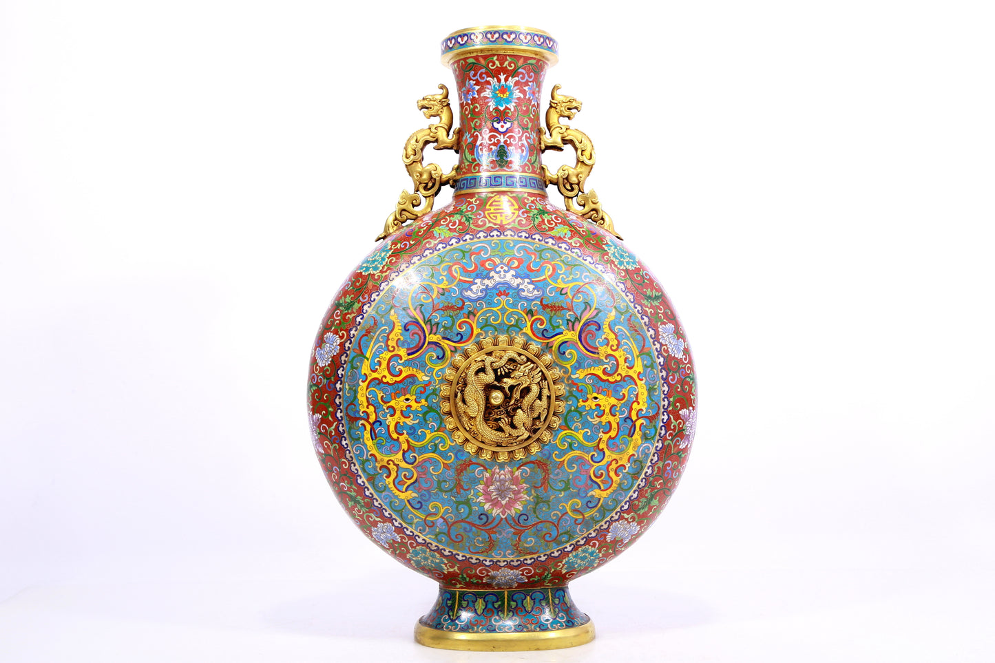 A Gorgeous Cloisonne 'Scrolling Lotus& Dragon' Moonflask