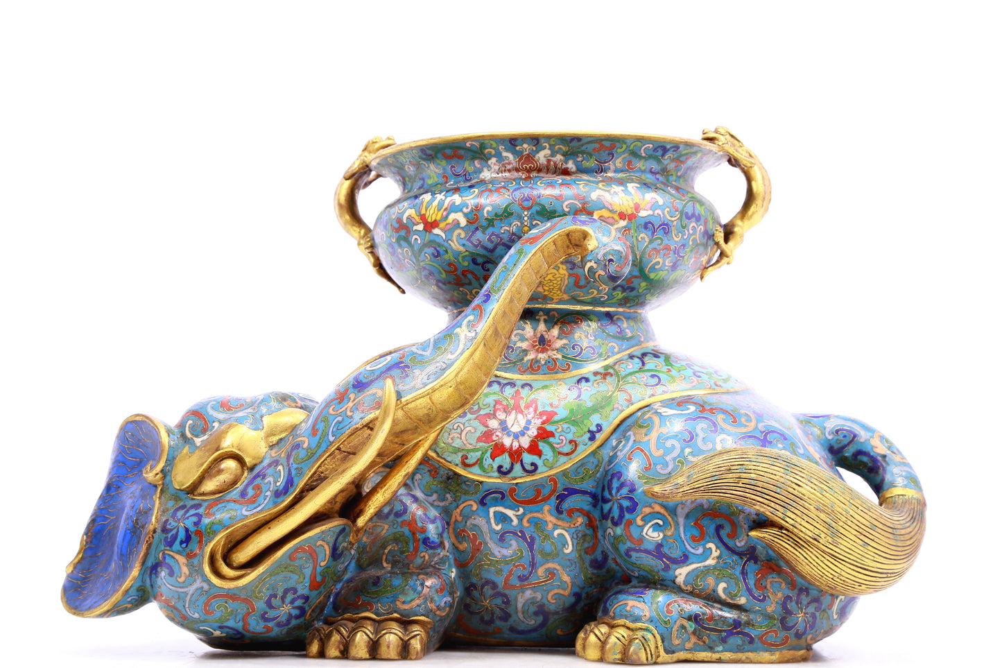 A pair of cloisonné elephant ornaments