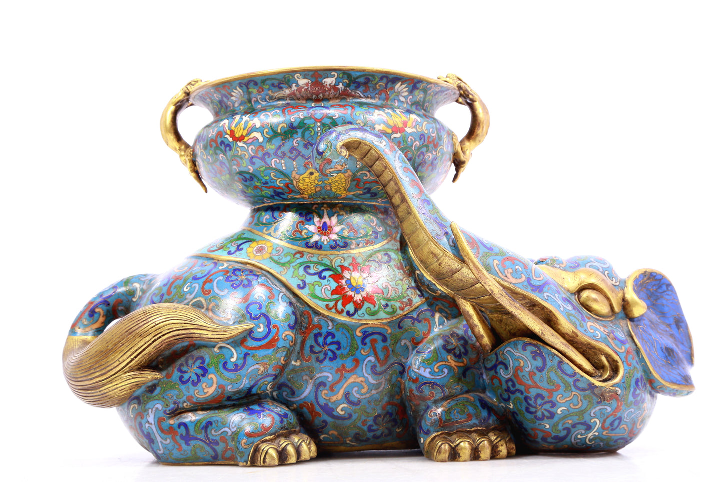 A pair of cloisonné elephant ornaments