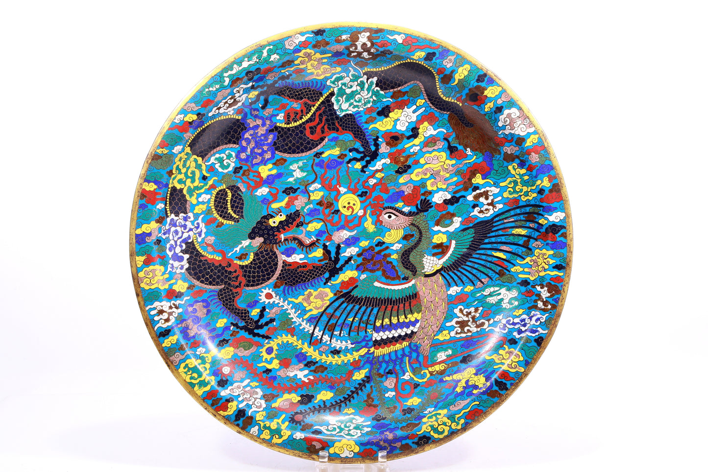 cloisonné 'dragon and phoenix' plate