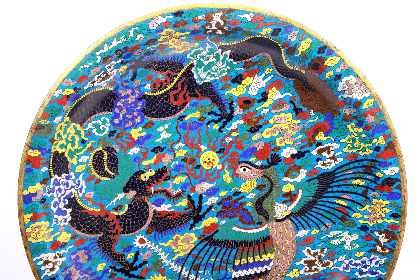 cloisonné 'dragon and phoenix' plate