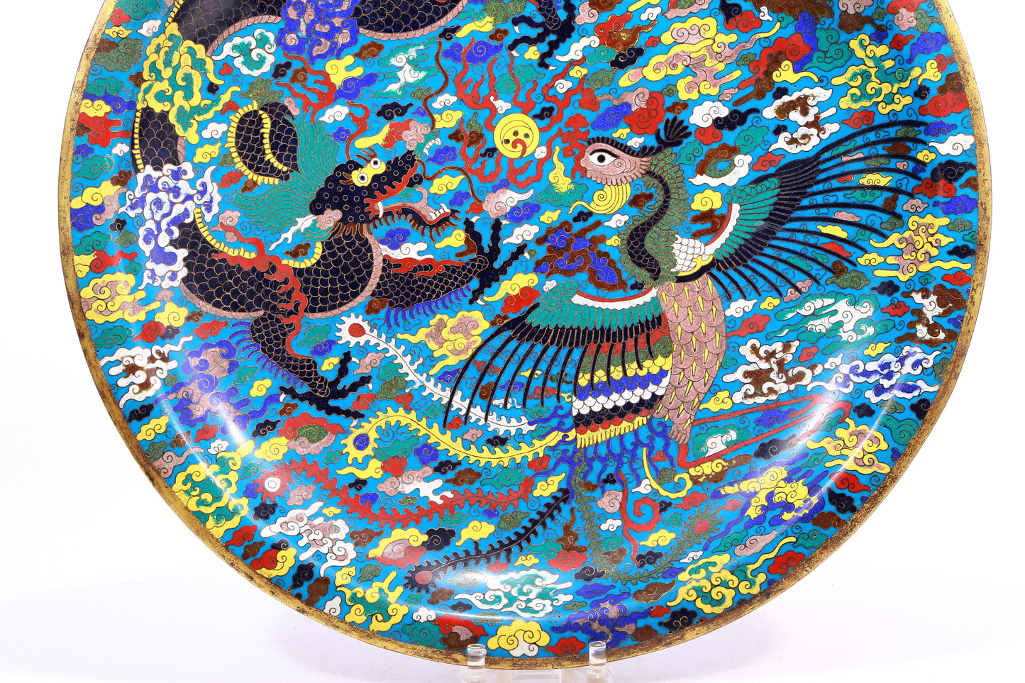 cloisonné 'dragon and phoenix' plate